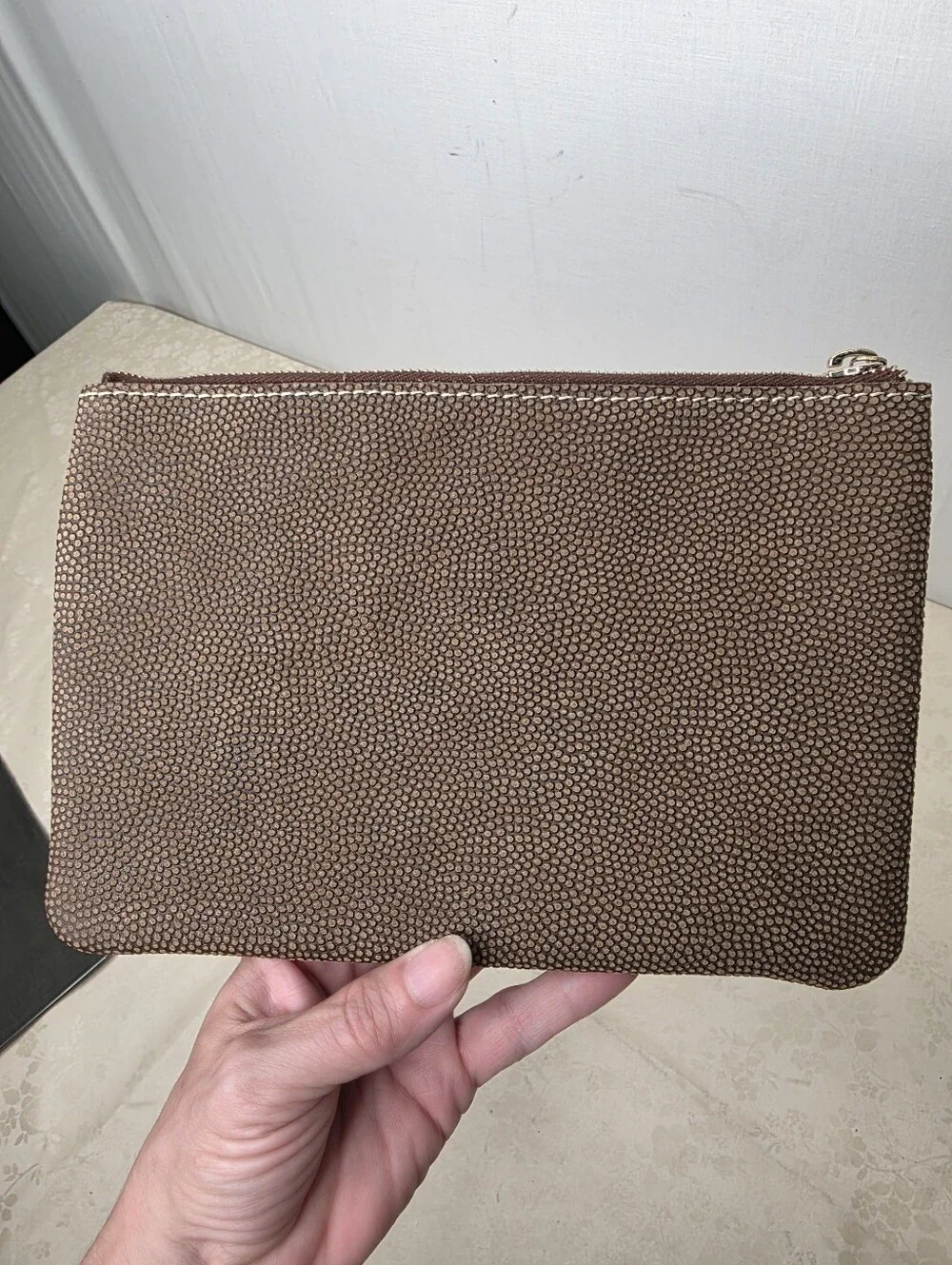 Planner Perfect Brown Shagreen Stingray Embossed Leather Everyday Pouch Clutch
